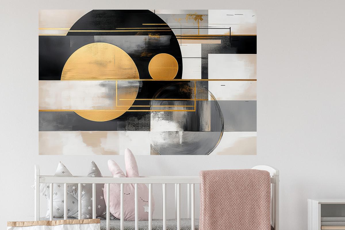 WANDTATTOO Abstrakt - Gold - Silber - Formen - Ästhetisch - Modern Wandsticker 120x80 cm - Goldfarben, Kunststoff (120/80/0.1cm) - MuchoWow