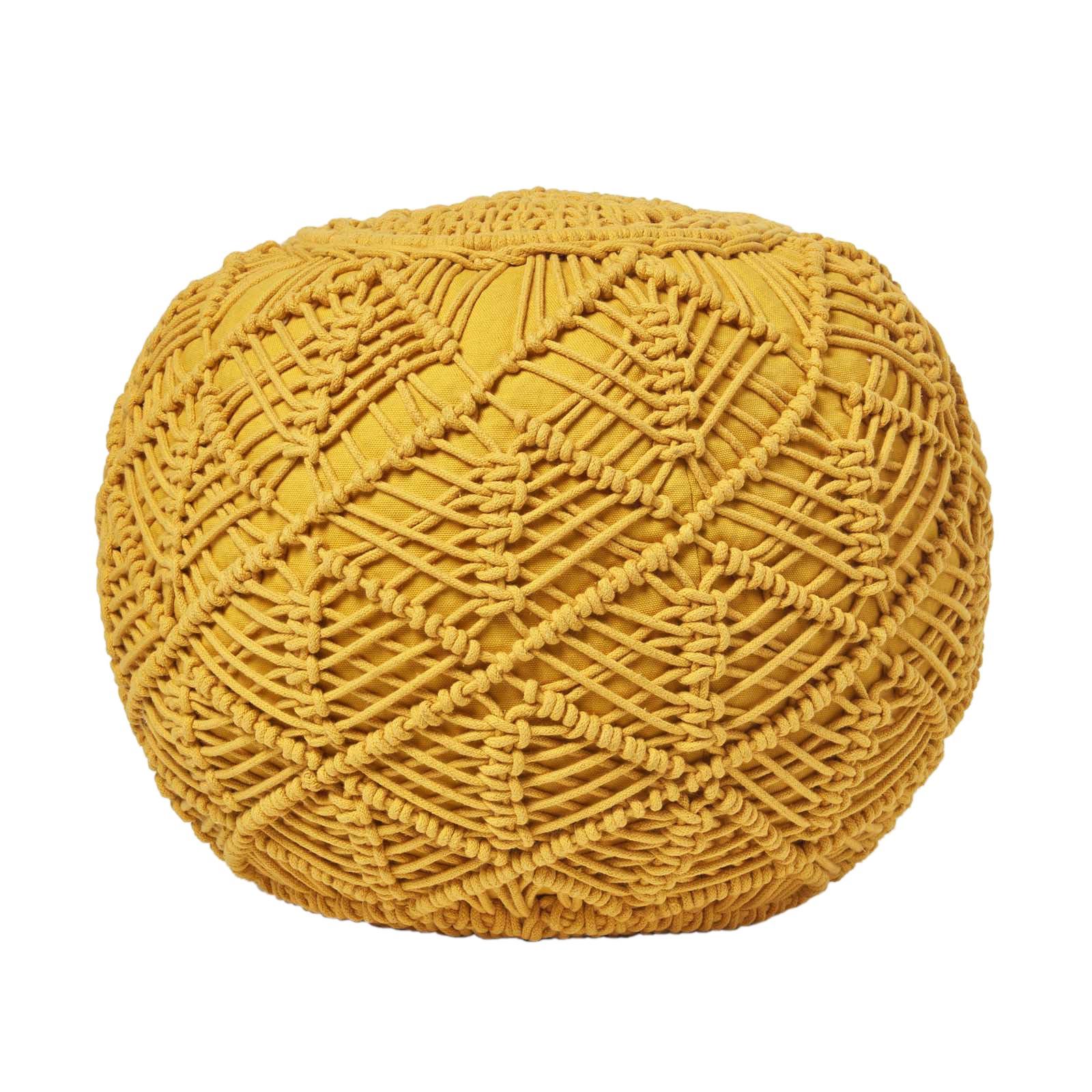 POUF senfgelb im Makramee-Stil, 40/40/35 cm - Currygelb, Textil (40/35/40cm) - Homescapes