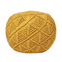 POUF senfgelb im Makramee-Stil, 40/40/35 cm - Currygelb, Textil (40/35/40cm) - Homescapes