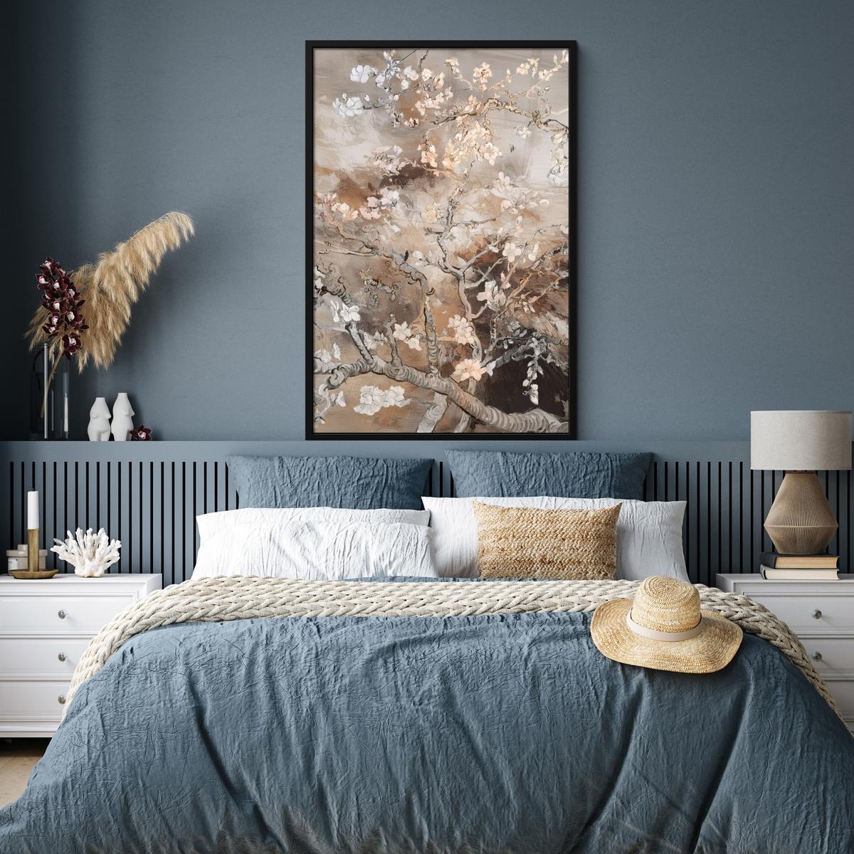 POSTER MIT RAHMENGERAHMTES BILD Mandelblüte - Kunst - Van Gogh - Beige - Abstrakt Bilderleiste 80x120 cm - Braun, Papier (80/120cm) - MuchoWow
