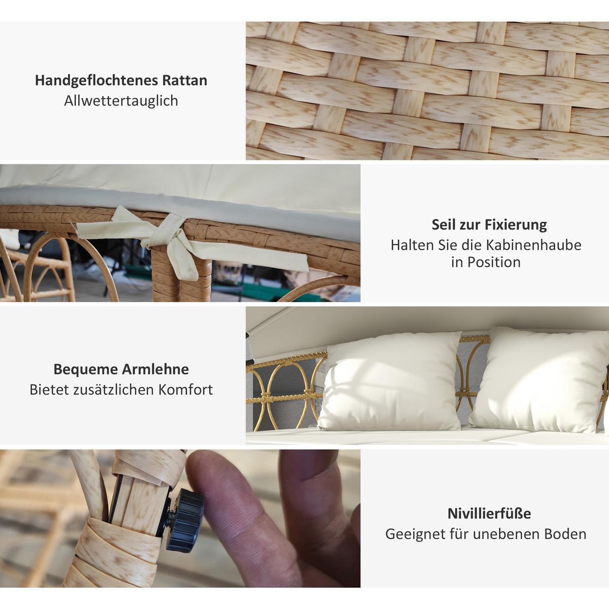 GARTENMÖBEL-SET mit klappbarem Verdeck, für Outdoor, Creme - Creme, Kunststoff - Outsunny