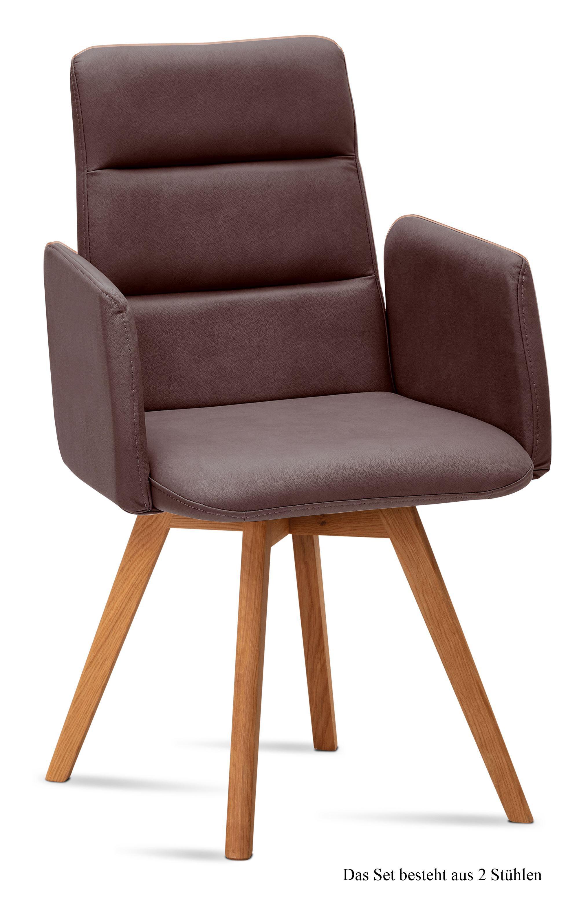 ARMLEHNSTUHL (2er-Set) Dobka 52x92x60 Eiche geölt/Braun - Eichefarben/Braun, Kunststoff (60/92/52cm) - 58aufmkessel