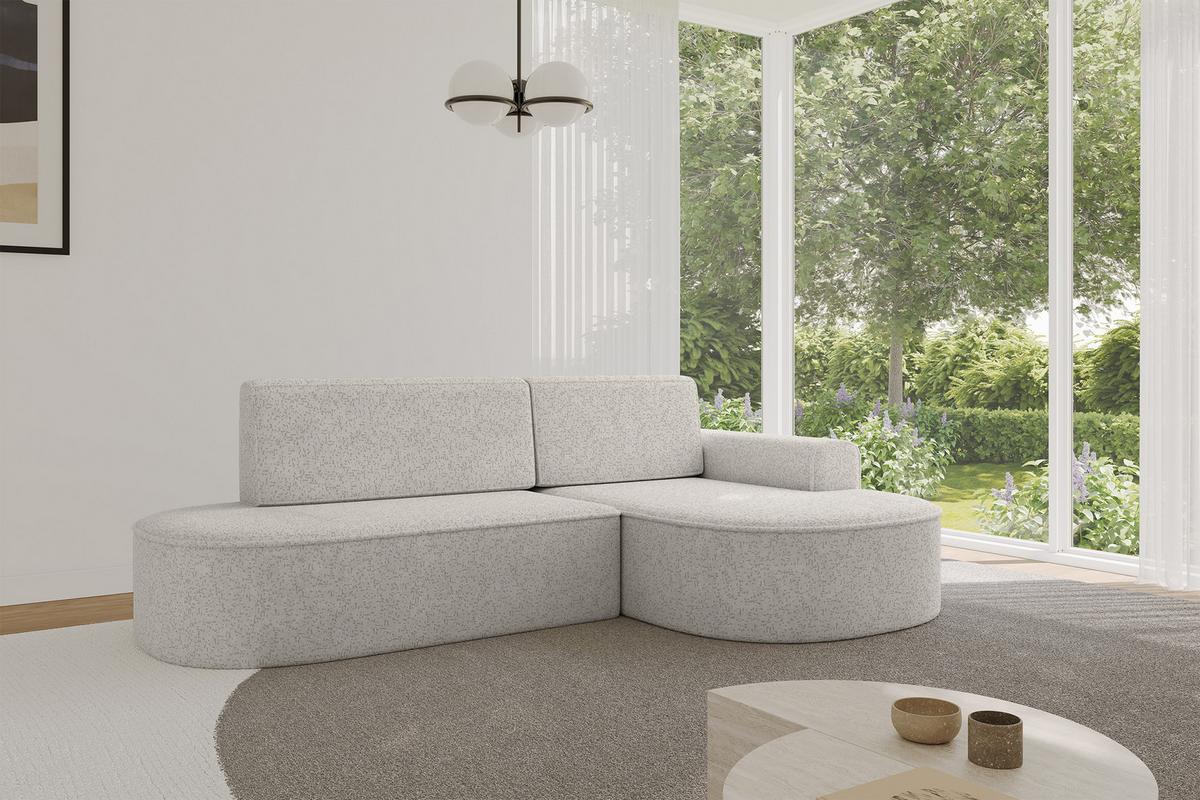 ECKSOFA mit Schlaffunktion und Bettkasten Ottomane Rechts MARI-L1-S - 283x167x73 cm Hellgrau Tissu - Hellgrau/Schwarz, Holzwerkstoff/Kunststoff (167/283cm) - ALTDECOR
