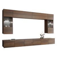 WOHNWAND Calabrini I mit weißer LED Beleuchtung - Nussbaumfarben, Holzwerkstoff (300/117/43cm) - MIRJAN24