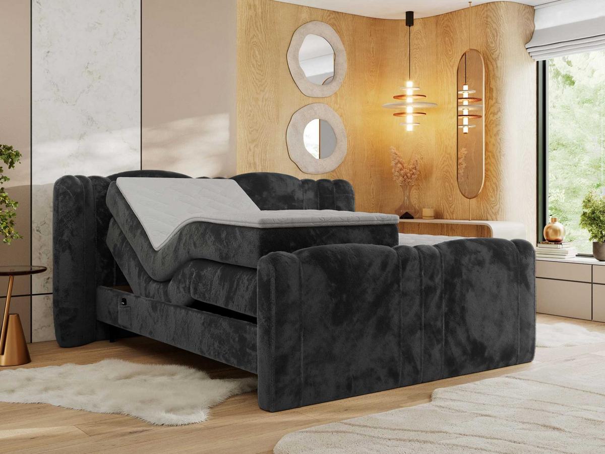 BOXBETT FORTINA 160/200 - Dunkelgrau Plüsch - H3 - Dunkelgrau, Holz/Textil (160/200cm) - MKS
