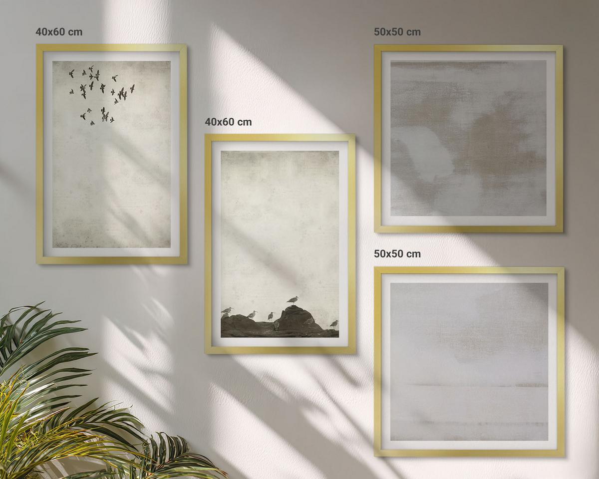 BILDER SET 4er Set - 50x50 cm & 40x60 cm Goldrahmen - Textur eines Vogelschwarms - Goldfarben, Kunststoff (50/50cm) - TULUP