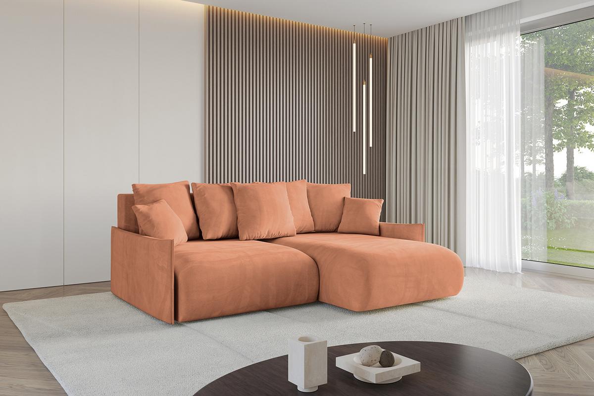 ECKSOFA Ottomane rechts ONESK-L-v1 216x177x72 Koralle Velours - Koralle, Holzwerkstoff/Kunststoff (177/216cm) - ALTDECOR