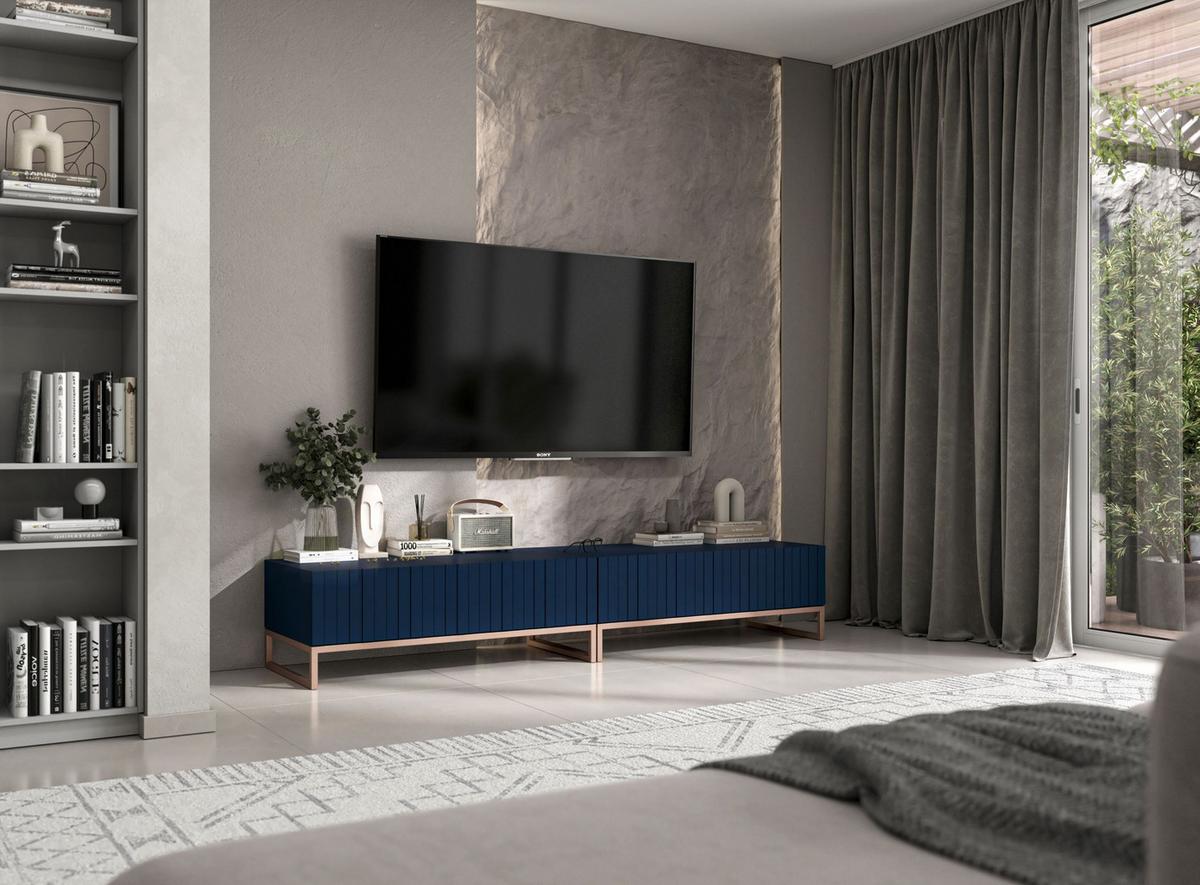 TV-LOWBOARD 2-er Set Elpis Marineblau Matt Glamour 110 cm - Blau/Kupferfarben, Holzwerkstoff/Metall (220/39/54cm) - Meble Lindner
