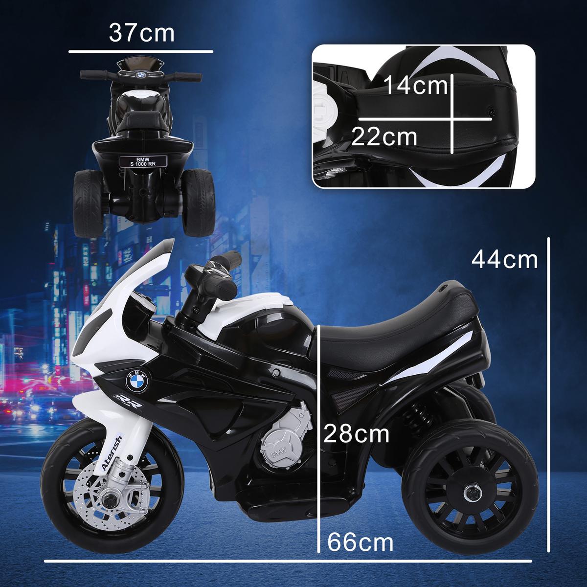 ELEKTRO Kindermotorrad Dreirad Kinderfahrzeug Lizenziert von BMW 18-36 Monate - Schwarz, Kunststoff (66/37/44cm) - HOMCOM
