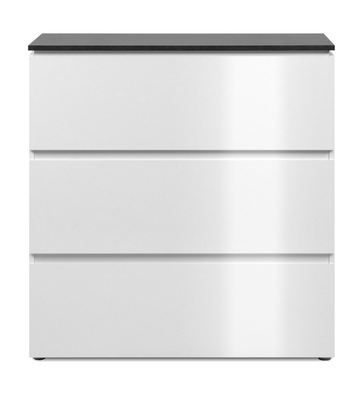SCHUBLADENKOMMODE weiß Glanz, grau 89 cm, Kommode mit 3 Schubkästen - Schwarz/Weiß, Holzwerkstoff/Kunststoff (88.5/92/40cm) - Furn.Design