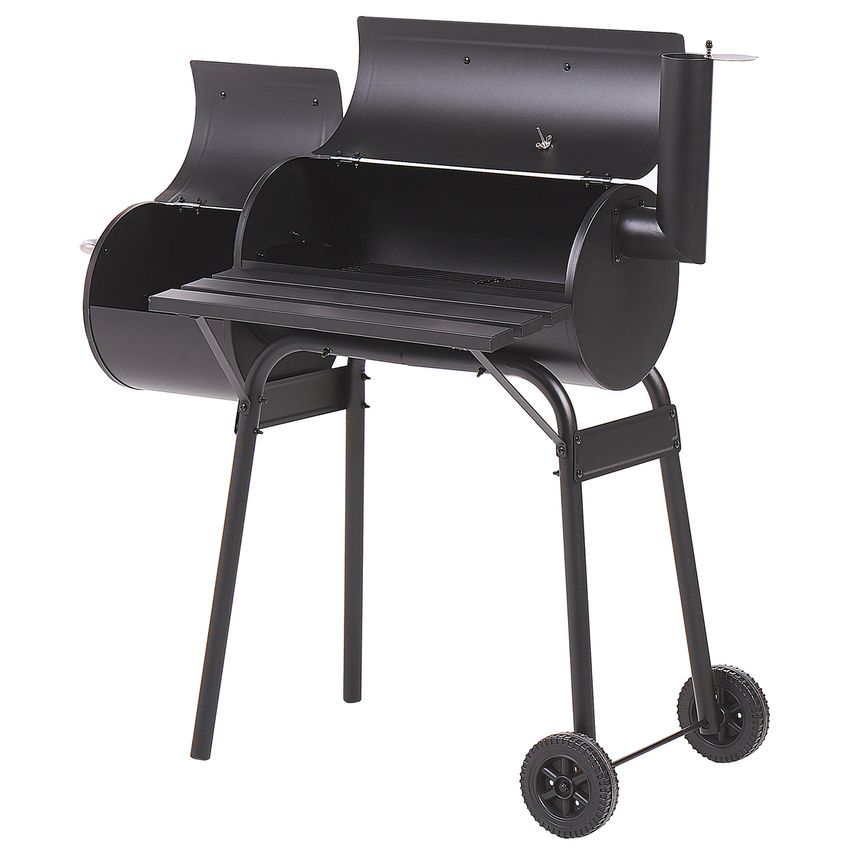 HOLZKOHLEGRILL mit Räucherkammer schwarz rollbar Katla - Schwarz, Metall (66/114/110cm)