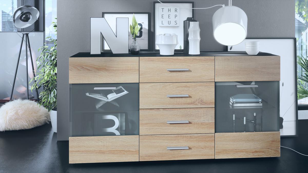 SIDEBOARD Carlos Eiche sägerau - Eiche San Remo, Holzwerkstoff (139/72/35cm) - Vladon