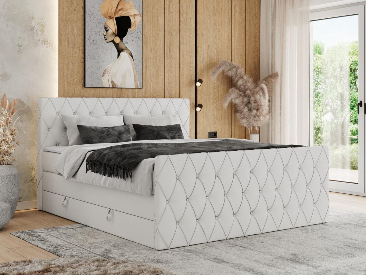 BOXSPRINGBETT MIREN KING DUO 200/200 Weiß Kunstleder - H3 - Weiß, Holz/Textil (200/200cm) - MKS