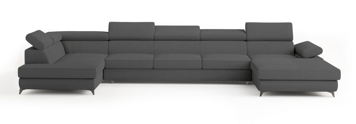 WOHNLANDSCHAFT MONTIVA Grau Boucle-Stoff mit Schlaffunktion - Grau, Holz (410/89/190cm) - MASSENO