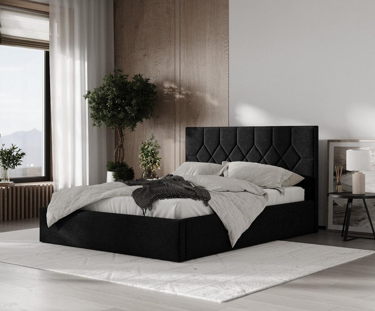 POLSTERBETT Brisa 140/200 cm Schwarz im Inari Stoff - Schwarz/Naturfarben, Holz/Holzwerkstoff (140/200cm) - AltaBeds