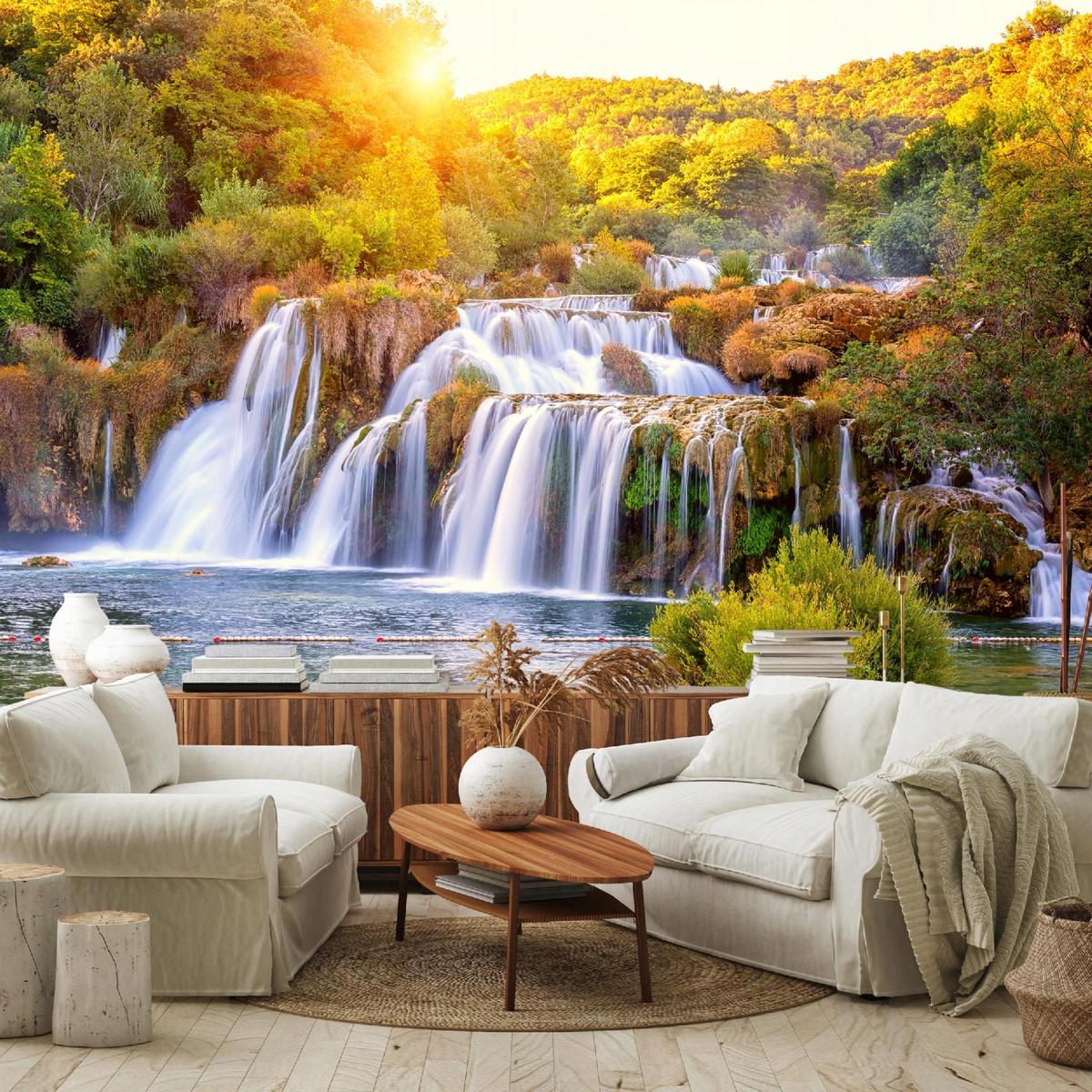 FOTOTAPETE Wasserfall 3D Natur 200x140 - Multicolor, Papier (200/140cm) - Wallarena