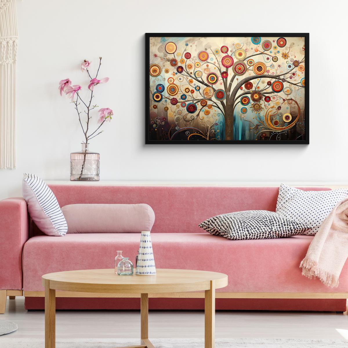 POSTER MIT RAHMENGERAHMTES BILD Baum - Baum des Lebens - Farbe 90x60 cm - Braun, Papier (90/60cm) - MuchoWow