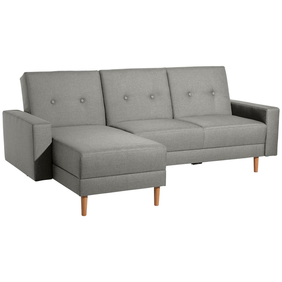 FUNKTIONSSOFA mit Hocker Kattie Flachgewebe hellgrau - Hellgrau, Kunststoff (144/230cm) - 58aufmkessel