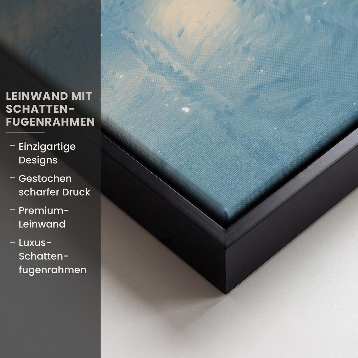 LEINWAND Bilder mit Rahmen - Weihnachtsdorf - Weihnachten - Schnee - Winter - 70x100 - Dunkelblau, Textil (70/100cm) - MuchoWow