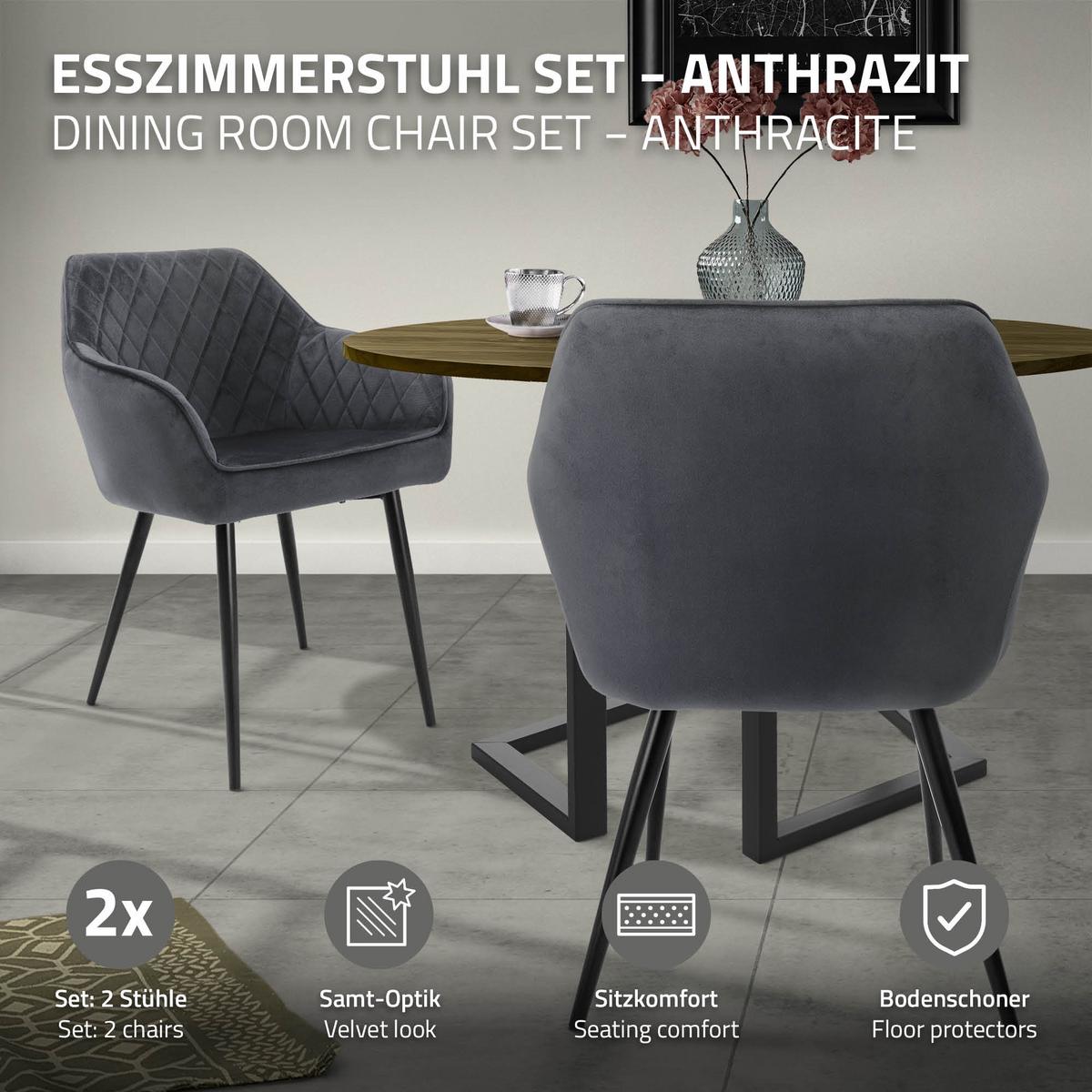 ESSZIMMERSTUHL 4er Set Anthrazit Samt - Dunkelgrau/Schwarz, Textil/Metall (60/80/63cm) - ML-DESIGN