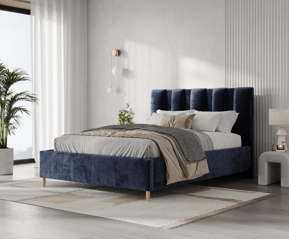 POLSTERBETT Loom 180/200 cm Marineblau im Lotta Stoff - Naturfarben/Dunkelblau, Holz/Holzwerkstoff (180/200cm) - AltaBeds