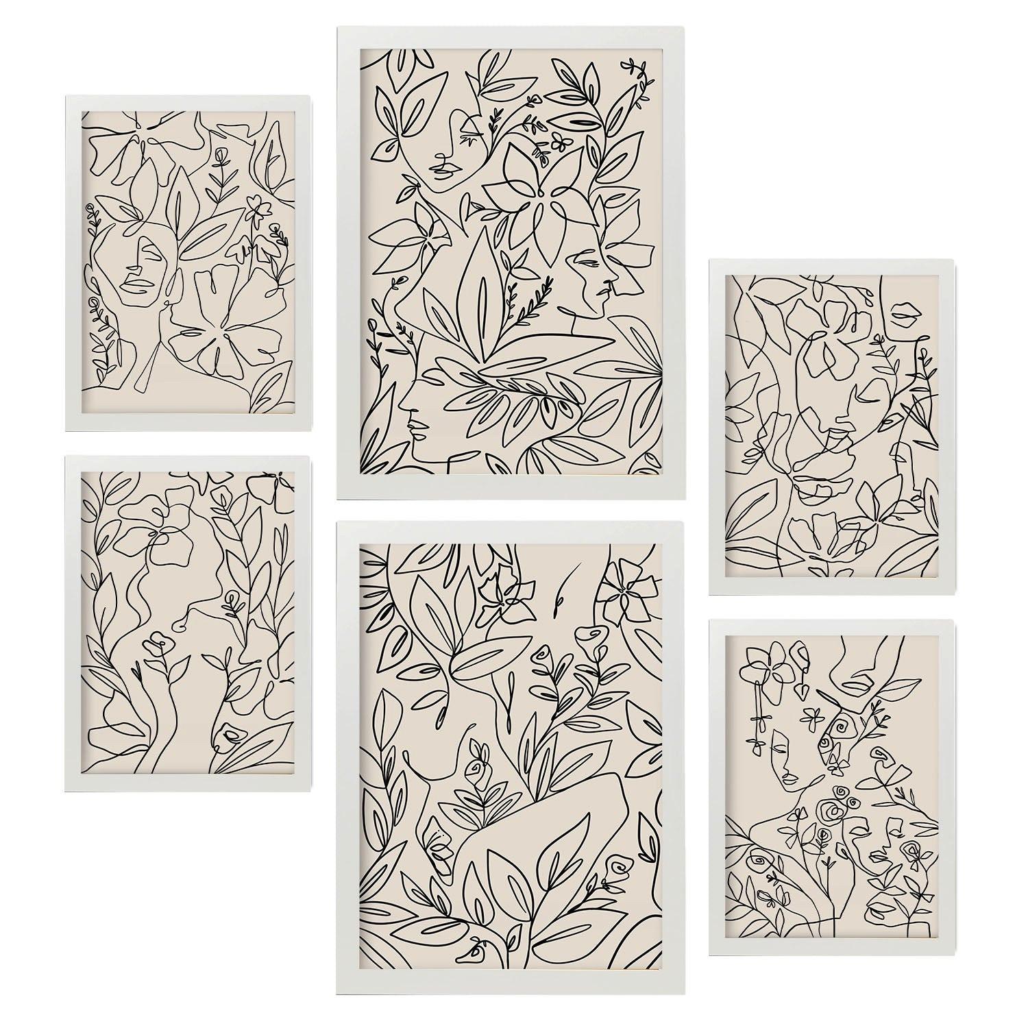 POSTER Set Mit 6 Ruffenrahmen 1 In Blume Zusammenfassung Ästhetische Dekorative Gemälde Für Ihr Wohnzimmer Schlafzimmer Zuhause A3 & A4 Weißer Rahmen - Weiß, Papier (29/3cm) - Nacnic