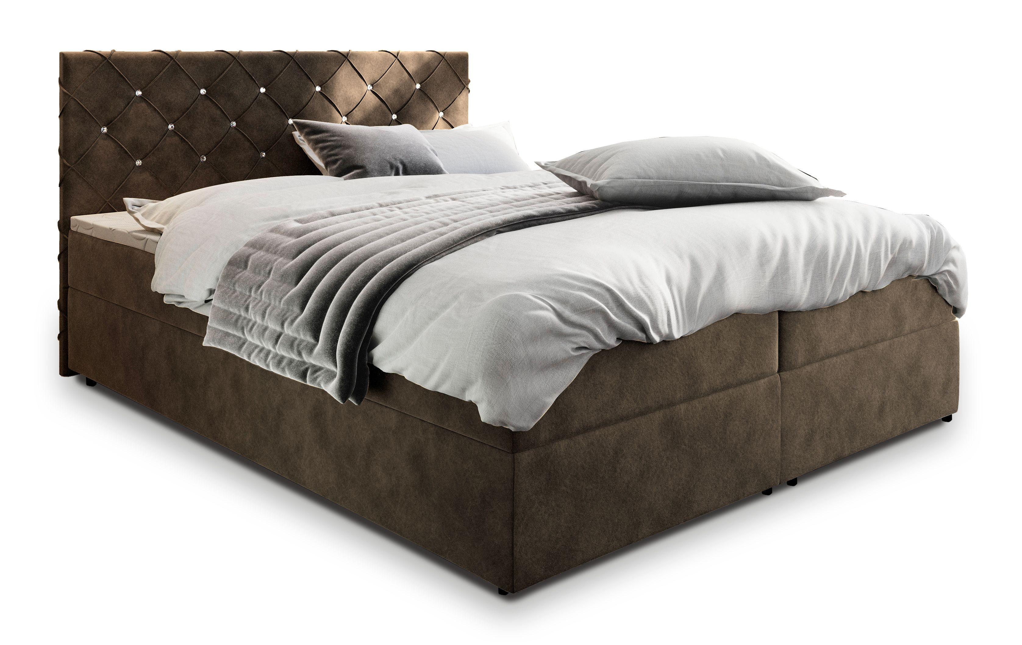 BOXBETT RIVA 180x200 cm mit Matratze und Topper - Braun - Braun, Holz (180/200cm) - MASSENO