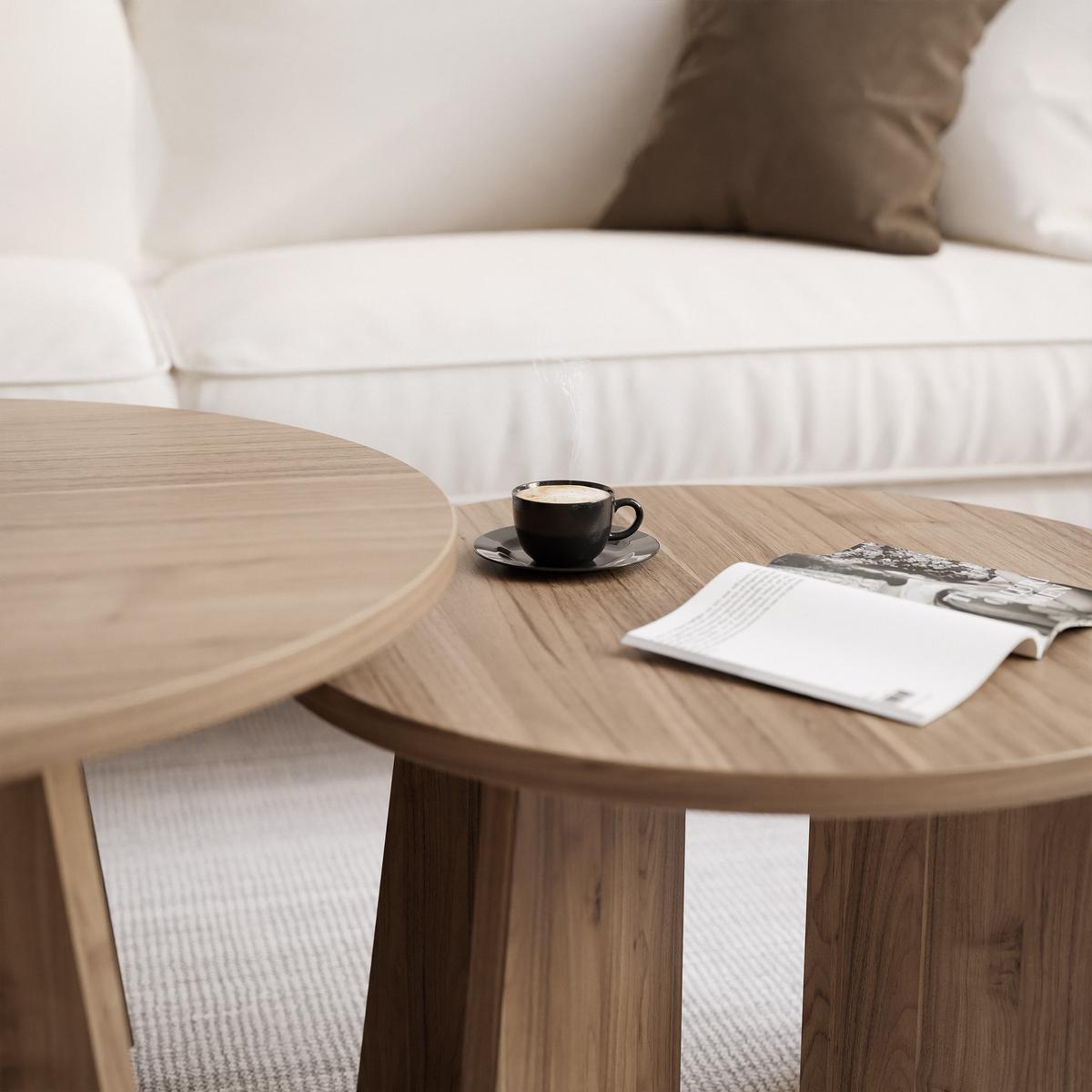 COUCHTISCH-SET BELLAGIO 75/58 cm runden, Nussbaum - Nussbaumfarben, Holzwerkstoff (75/75/47cm) - Idohome
