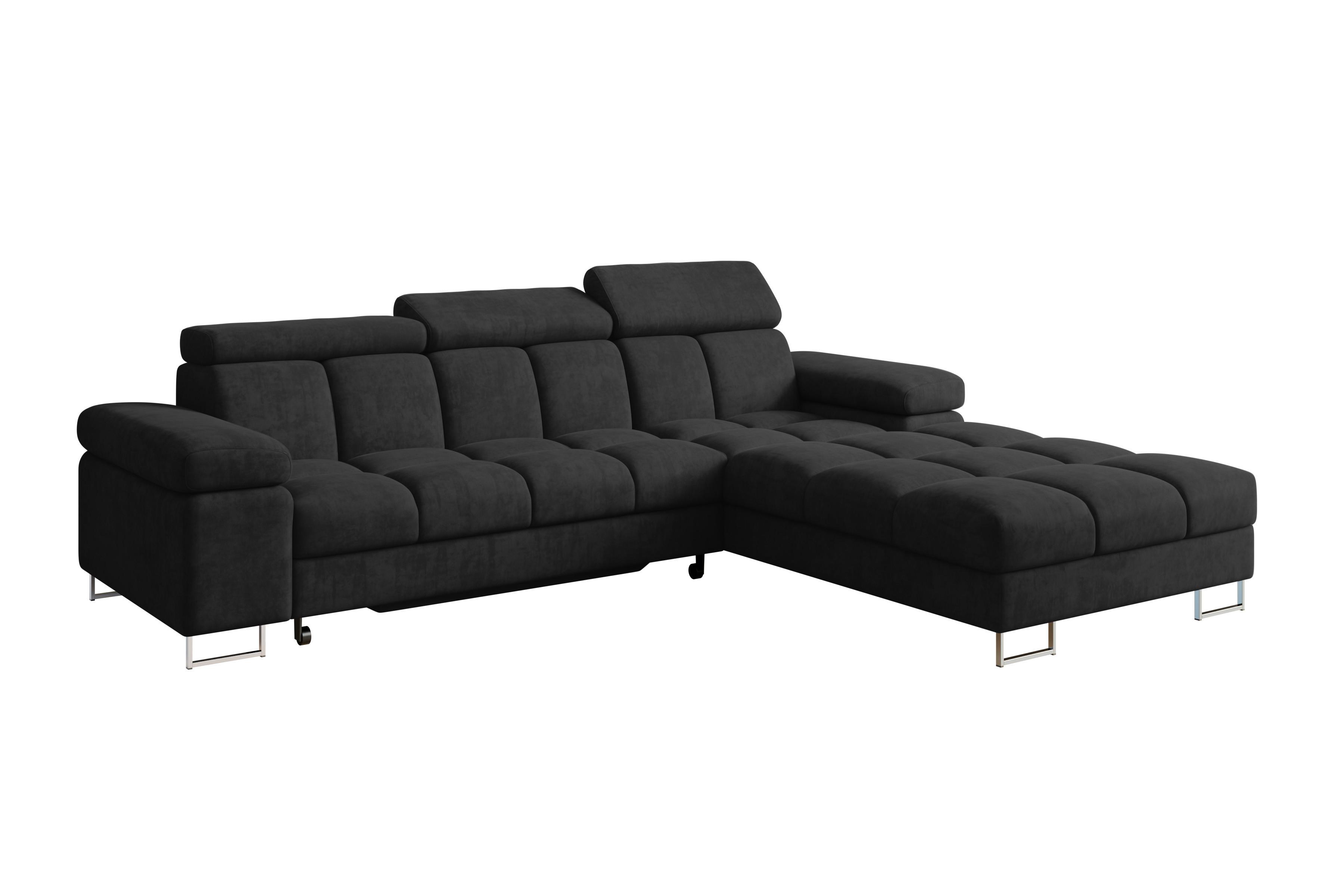 ECKSOFA mit Schlaffunktion Ottomane Rechts COMA L 271x203x79 Schwarz Velours - Schwarz, Holzwerkstoff/Textil (203/271cm) - ALTDECOR
