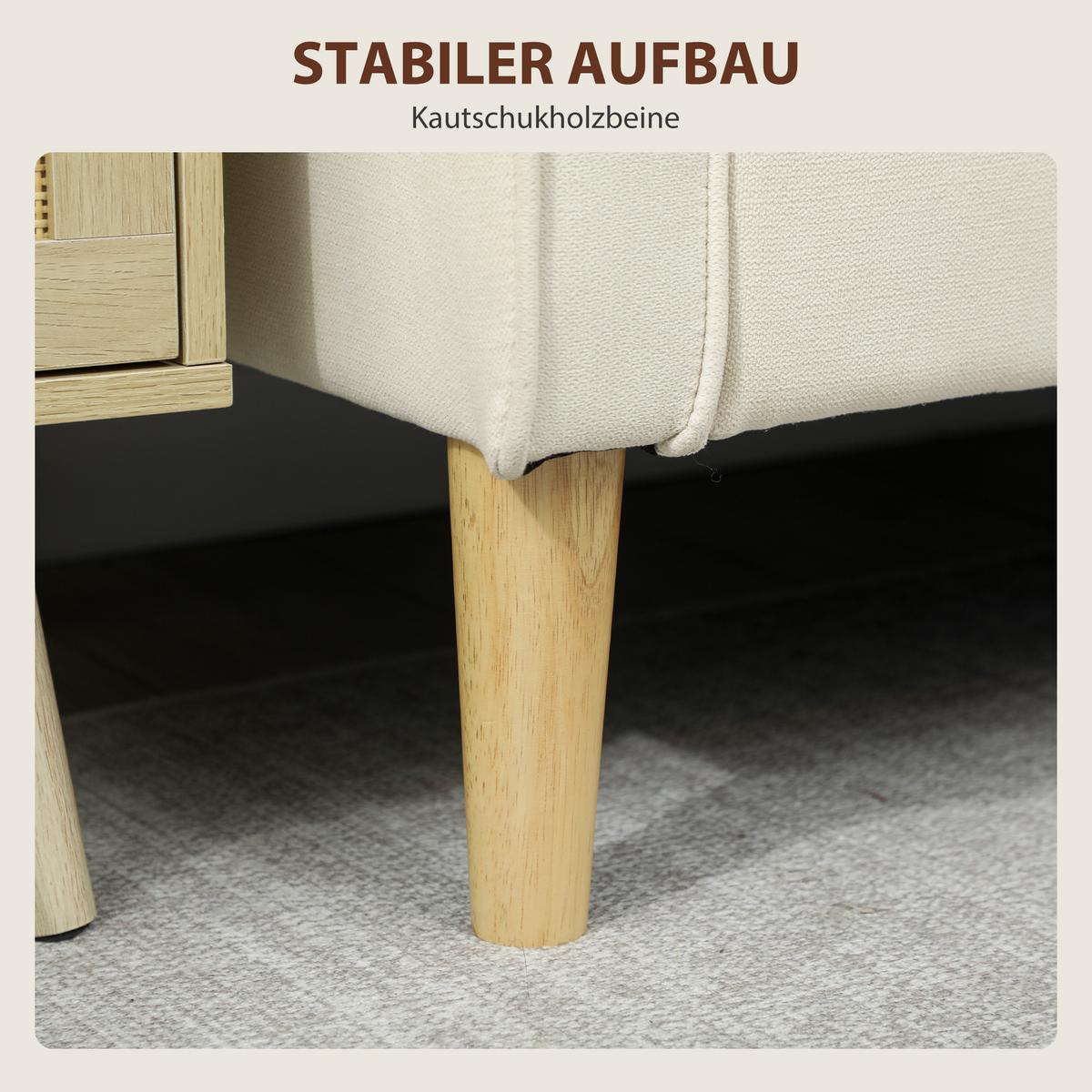 2 Sitzer Sofa, Couch mit Stauraum, Holzbeine, Gepolsterter Polstersofa, Cremeweiß - Eukalyptusholzfarben/Creme, Holz/Textil (62/78/117cm) - HOMCOM
