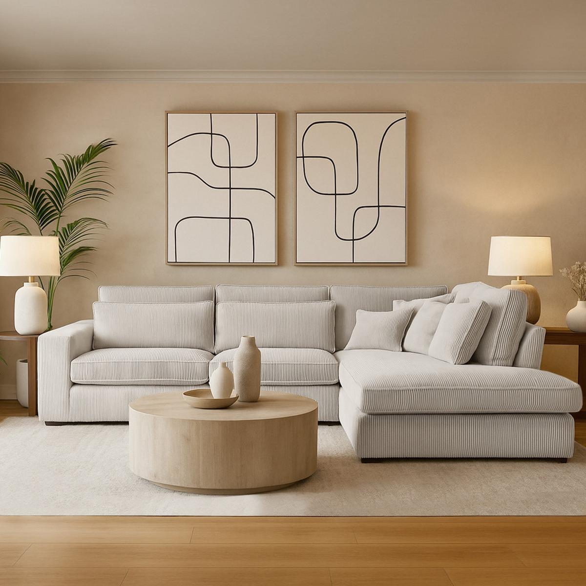 ECKSOFA Parma ohne Schlaffunktion beige rechts - Beige/Schwarz, Textil (314/224cm) - Beautysofa