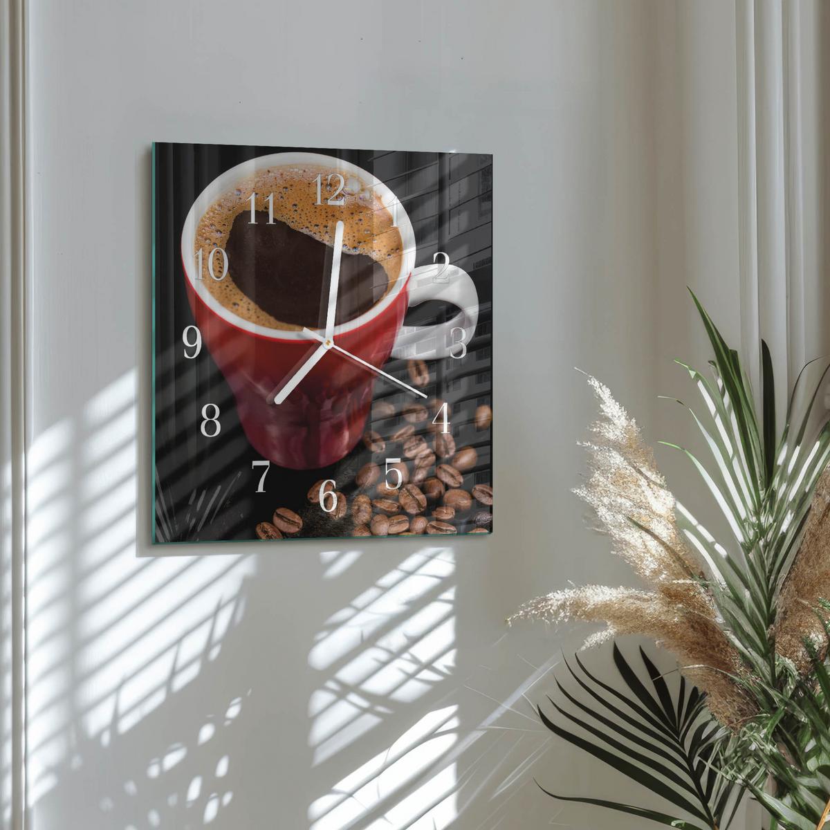 WANDUHR aus Glas 30x30 cm - Tasse Kaffee - Braun, Glas (30/30/0.4cm) - TULUP