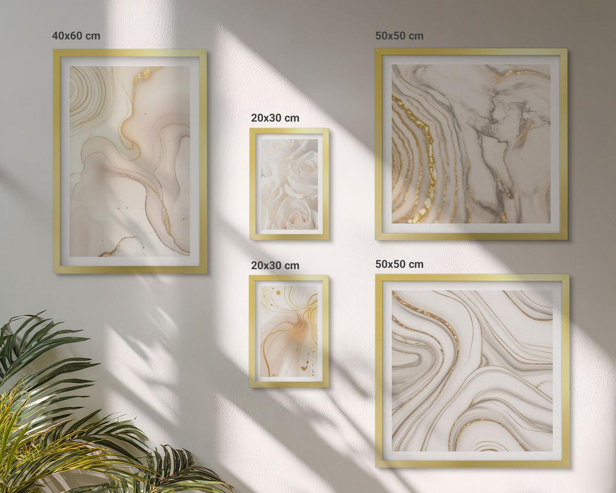 BILDER SET 5er Set - 50x50 cm & 20x30 cm & 40x60 cm Goldrahmen - Landschaften Natur Felder Sonne - Goldfarben, Kunststoff (40/60cm) - TULUP
