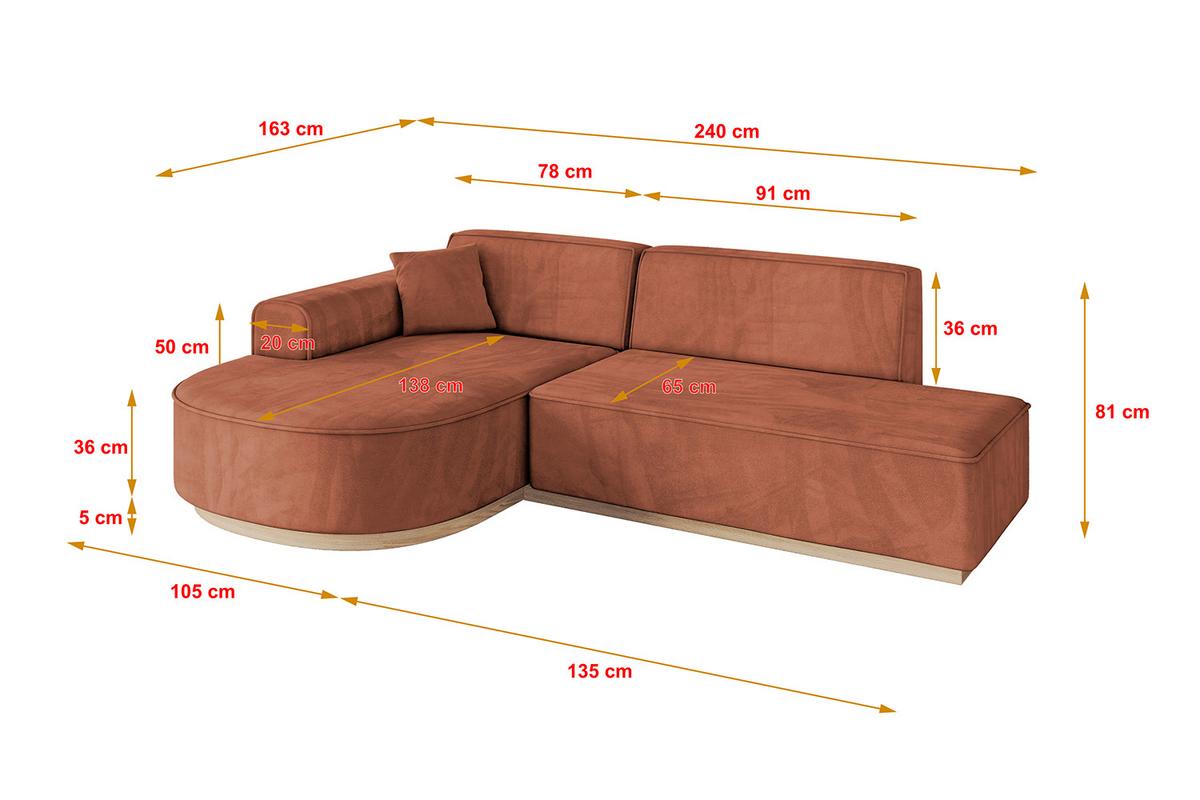 ECKSOFA Ottomane Links ARRIO-L1 - 243x171x83 cm Apricot - Koralle, Holzwerkstoff/Textil (243/171cm) - ALTDECOR