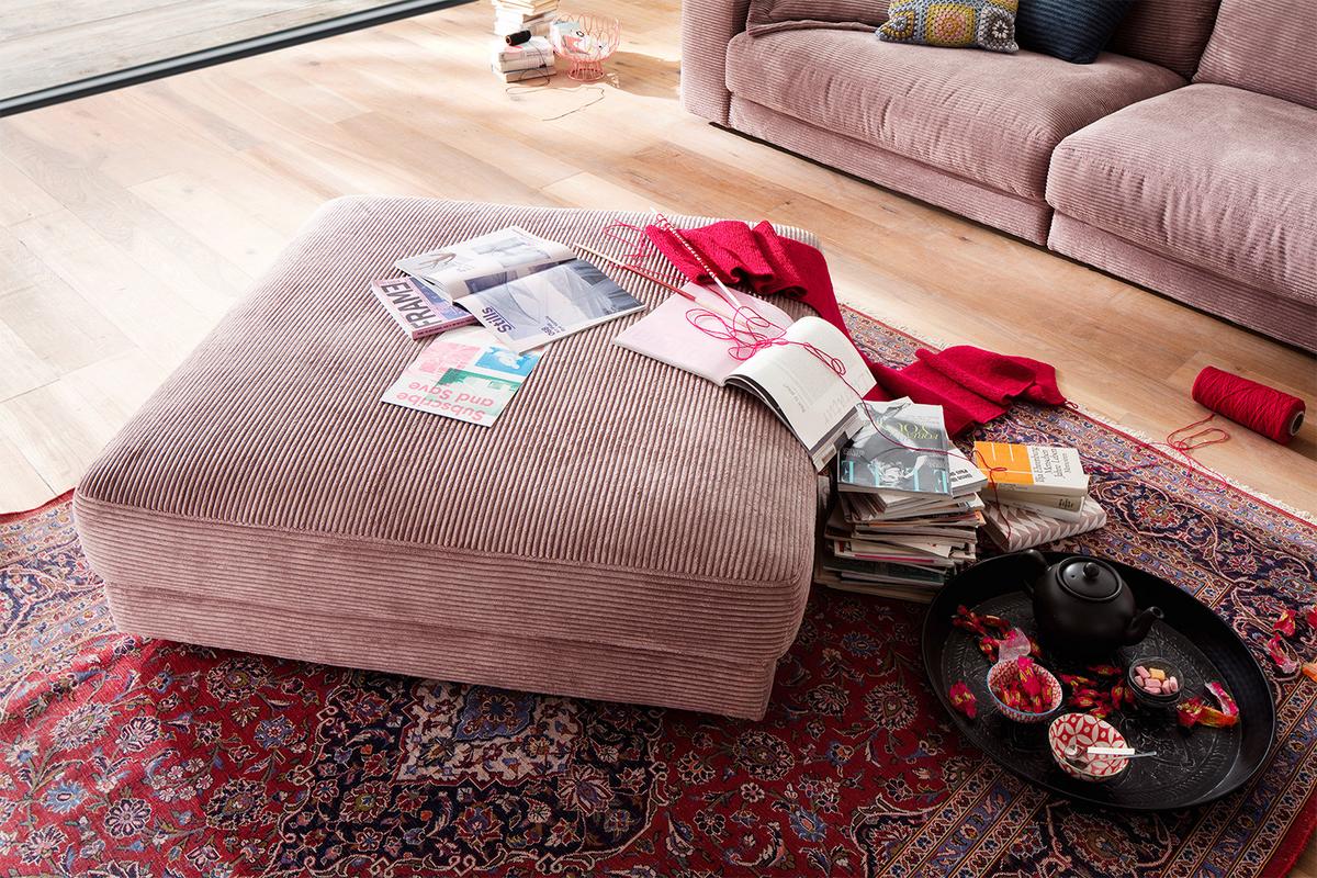 BIG HOCKER MADELINE Pink Cord - Rosa, Textil (120/43/120cm) - KAWOLA