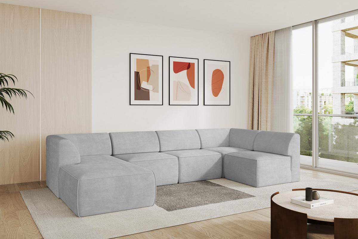 WOHNLANDSCHAFT Ottomane Links MOVO-L 345x180x78 cm Grau Cord - Grau, Holzwerkstoff/Kunststoff (345/78/180cm) - ALTDECOR