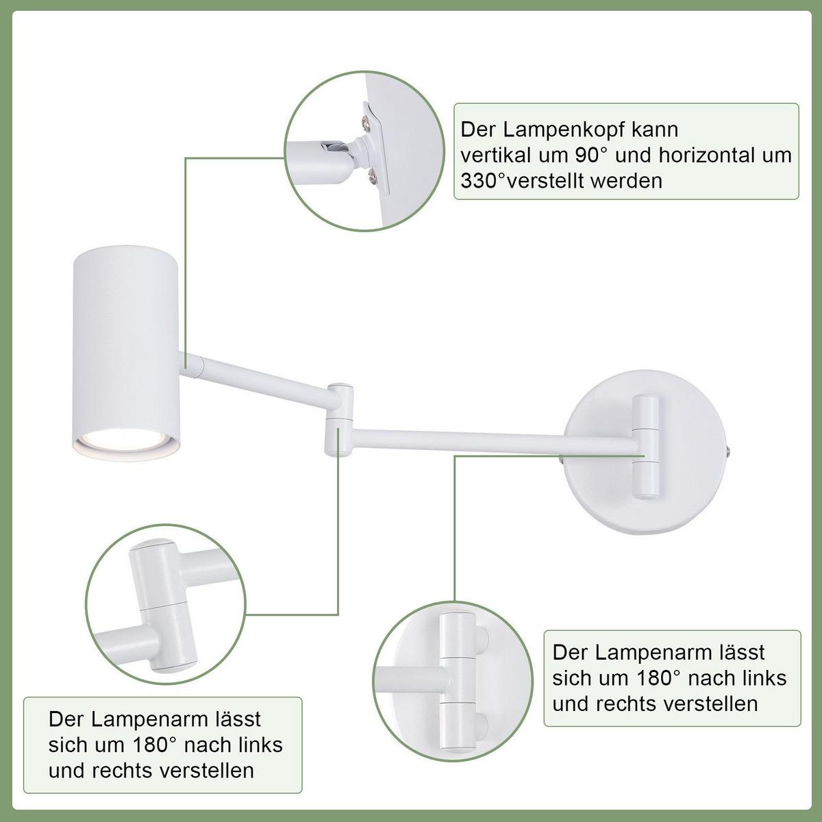 WANDLEUCHTE Transformer 10/10/50 cm - Weiß, Metall (10/50/10cm) - ZMH
