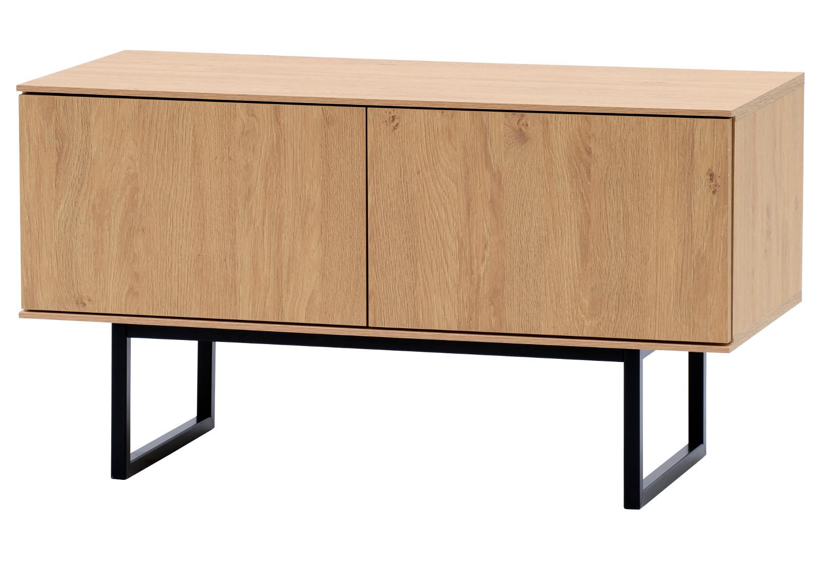 GARDEROBENBANK Stone Eiche 90 cm, Sitzbank mit Push-to-Open - Eichefarben/Schwarz, Holzwerkstoff/Metall (90/49/40cm) - Furn.Design
