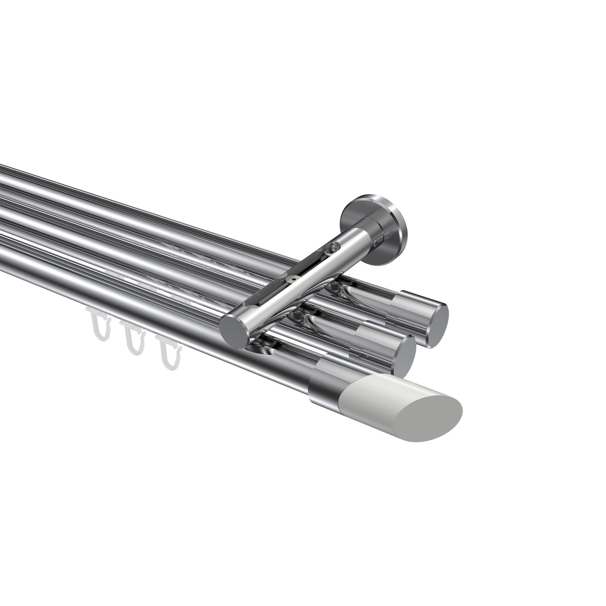 GARDINENSTANGE INNENLAUF Siteno Verano 200 cm, 3-läufig, 20 mm Ø Chrom - Chromfarben/Weiß, Metall (200cm) - INTERDECO