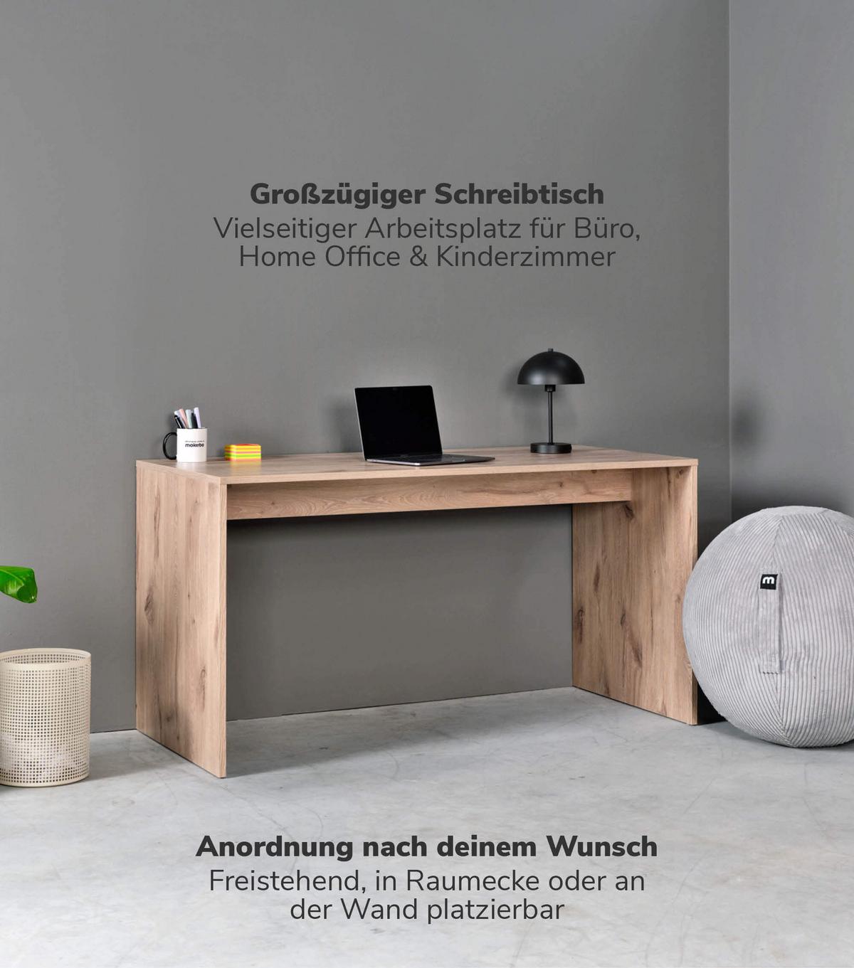 SCHREIBTISCH Der Produktive - Eichefarben, Holzwerkstoff (65/145/77cm) - Mokebo