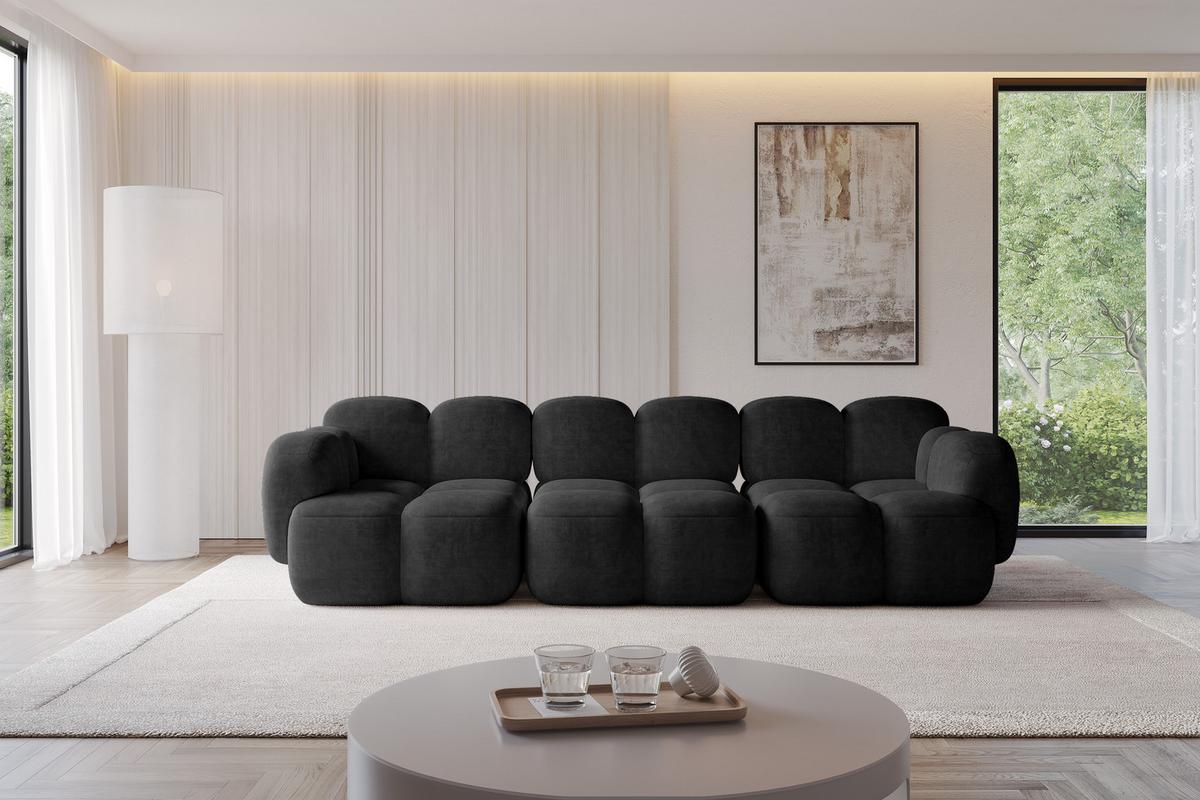 3-SITZER modulares Sofa Miko-S2 300x118x75 cm Schwarz Velours - Schwarz, Holzwerkstoff/Kunststoff (300/75/118cm) - ALTDECOR