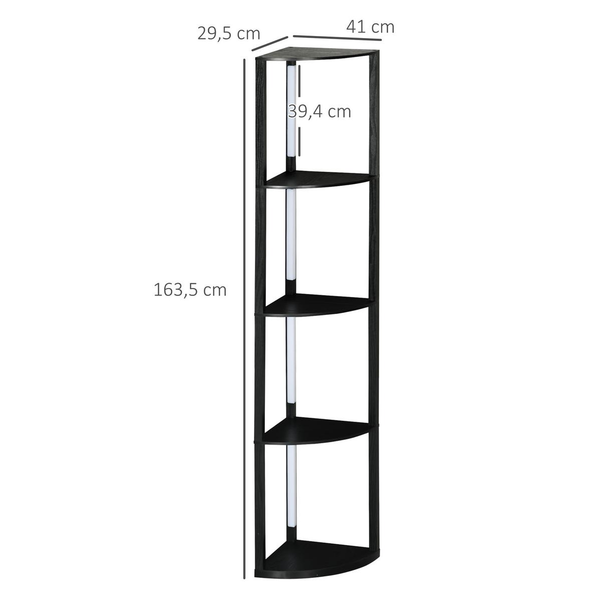 STEHLAMPE, LED 24 W Stehleuchte mit 4 Ablagen, E27 Sockel, für Wohnzimmer - Schwarz, Holzwerkstoff (41/29.5/163.5cm) - HOMCOM