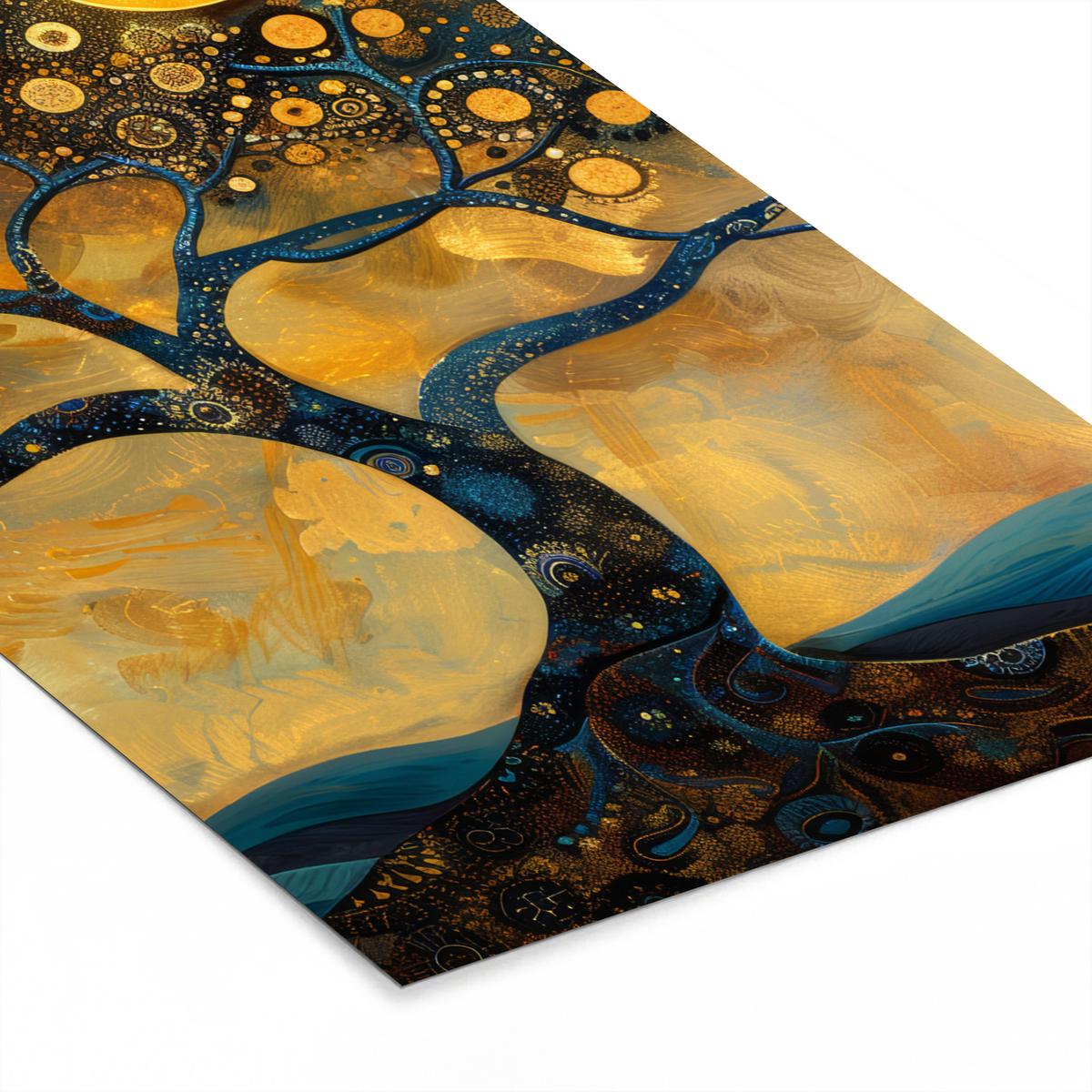 POSTER MIT RAHMENGERAHMTES BILD Baum - Mond - Blumen - Gold - Kunst 60x90 cm - Orange, Papier (60/90cm) - MuchoWow