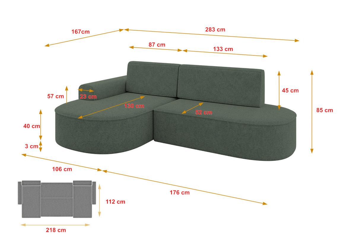 ECKSOFA mit Schlaffunktion und Bettkasten Ottomane Rechts MARI-L1-S - 283x167x85 cm Braun Tissu - Schwarz/Braun, Holzwerkstoff/Kunststoff (167/283cm) - ALTDECOR