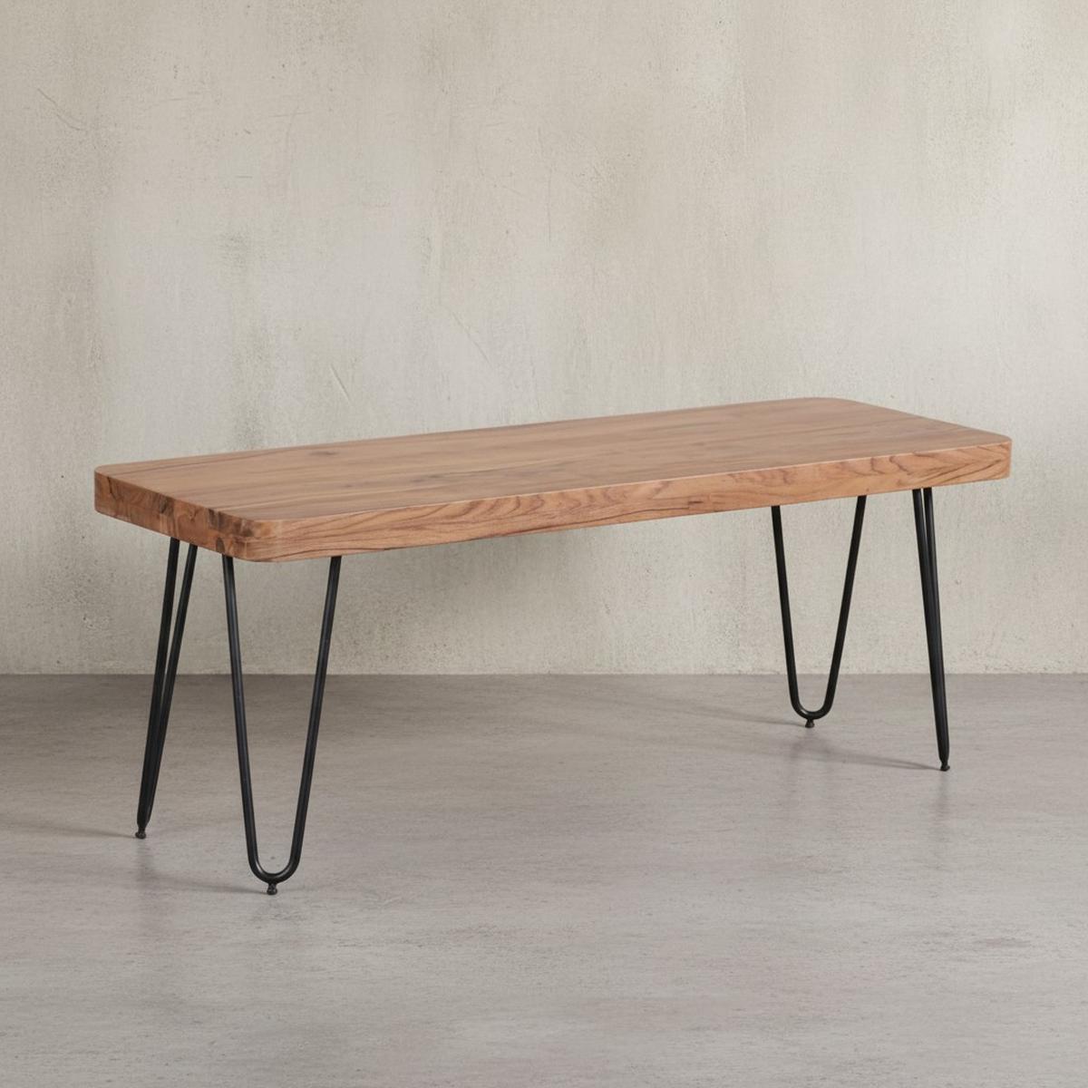 SITZBANK BALU Massivholz Metallbeine Landhausstil, Beige 120x40x45 cm - Beige/Schwarz, Holz/Metall (120/45/40cm) - KADIMA DESIGN