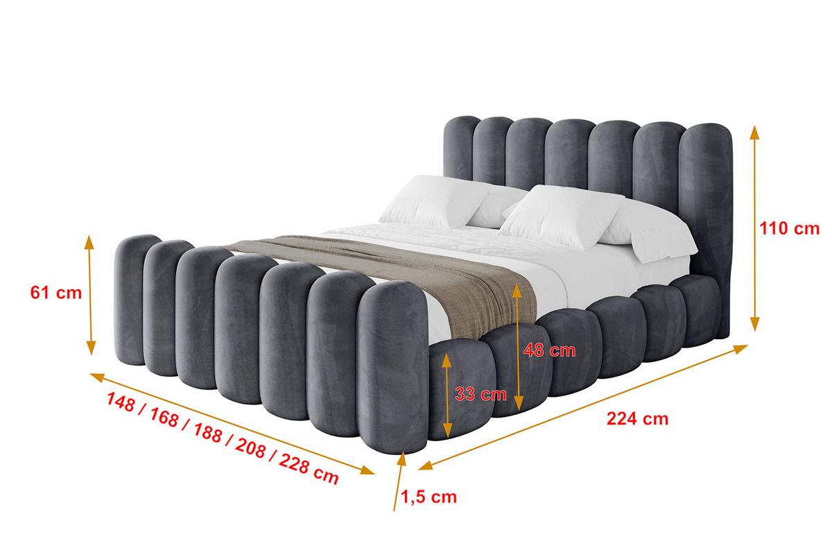 POLSTERBETT mit Bettkasten, Fußteil und Lattenrost, Boxbett ohne Matratze - SENA-Z 140x200 Dunkelgrau - Dunkelgrau, Holzwerkstoff/Textil (140/200cm) - ALTDECOR