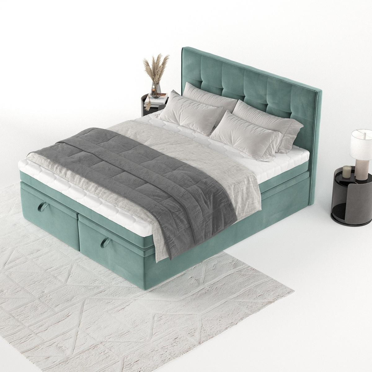 BOXBETT Arivo 180/200 cm Türkis im Kronos Stoff - Türkis/Schwarz, Holz/Holzwerkstoff (180/200cm) - AltaBeds