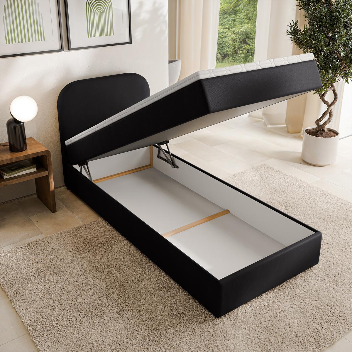BOXBETT CERIA 80x200 cm mit Matratze und Topper - Schwarz - Schwarz, Holz/Textil (80/200cm) - MASSENO