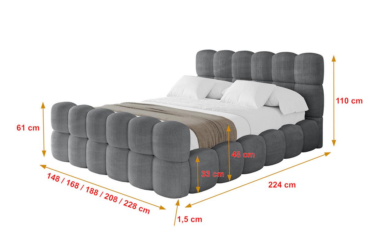 POLSTERBETT mit Bettkasten, Fußteil und Lattenrost, Bett mit Matratze H3/H4 - LEYA-Z 200x200 Dunkelgrau - Anthrazit, Holzwerkstoff/Textil (200/200cm) - ALTDECOR