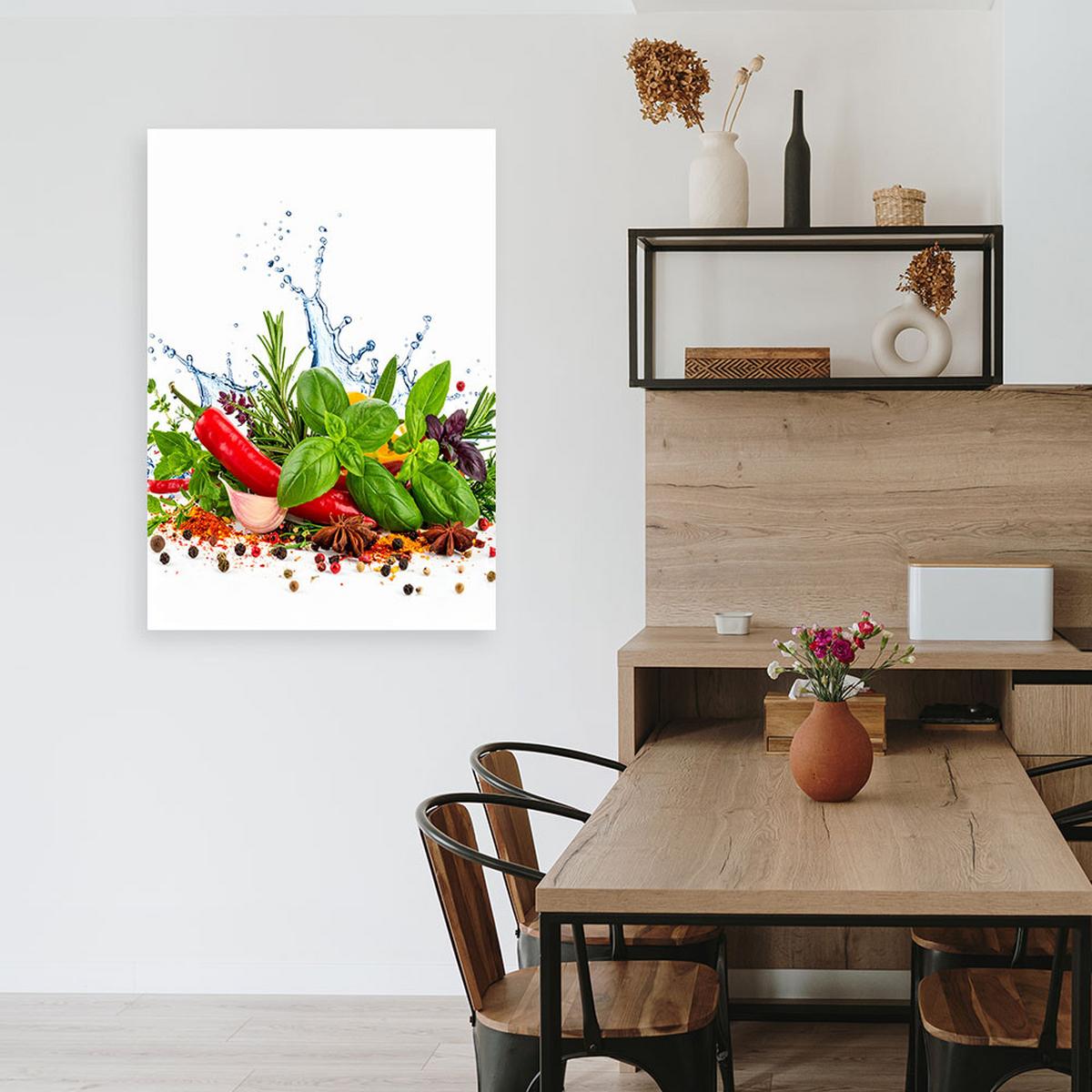 LEINWANDBILD Paprika Pfeffer Rosmarin 80x120cm - Multicolor, Textil (80/120cm) - Feeby